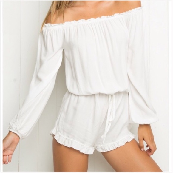 Brandy Melville Pants - Brandy Melville Gabriella White Romper Ruffles